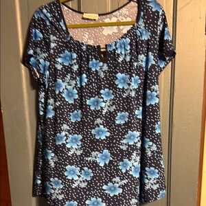 Blue Floral Short Sleeve Relaxed Blouse